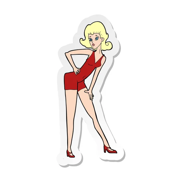 Etiqueta de um modelo de desenho animado mulher posando — Vetor de Stock