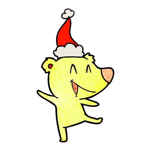 Urso de rir desenhos animados texturizados de um chapéu de Pai Natal vestindo —  Vetores de Stock