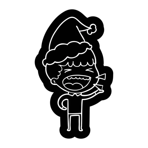 Ícone dos desenhos animados de um homem rindo usando chapéu de santa — Vetor de Stock