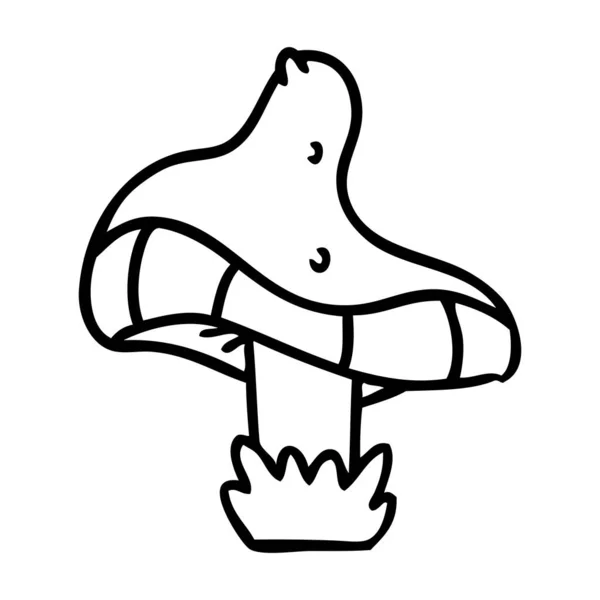 Hand Drawn Line Drawing Doodle Single Mushroom — Stock Vector