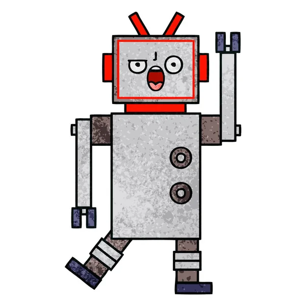 Ретро гранж текстура мультяшный сердитый робот — стоковый вектор