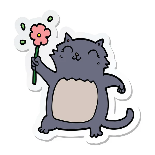 Sticker Van Een Cartoon Kat Met Bloem — Stockvector