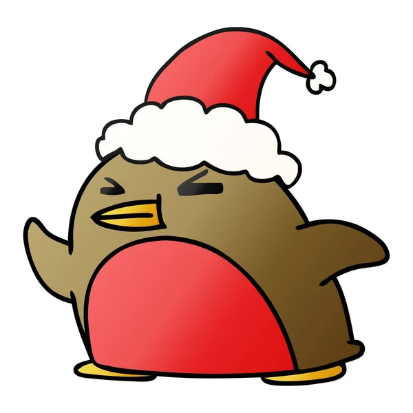 Caricatura Gradiente Navidad Dibujado Mano Kawaii Robin — Vector de stock