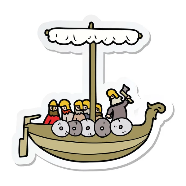 Pegatina Vikingos Dibujos Animados Vela — Vector de stock