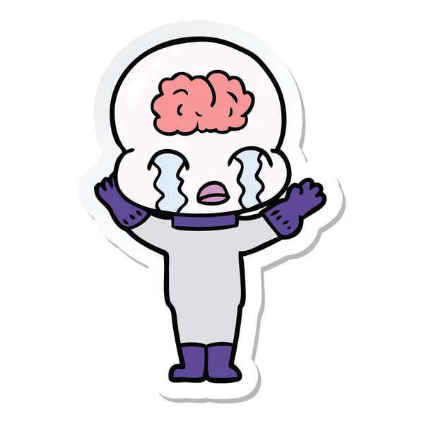 Sticker Voor Een Tekenfilm Grote Hersenen Alien Huilen — Stockvector