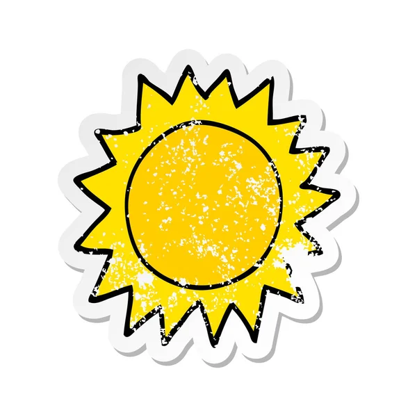 Verontruste Sticker Van Een Cartoon Zon — Stockvector