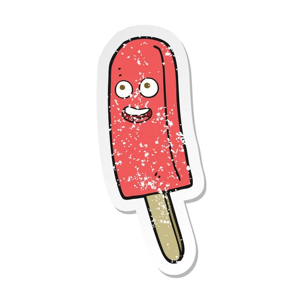 Pegatina retro angustiado de una caricatura de hielo lolly — Vector de stock