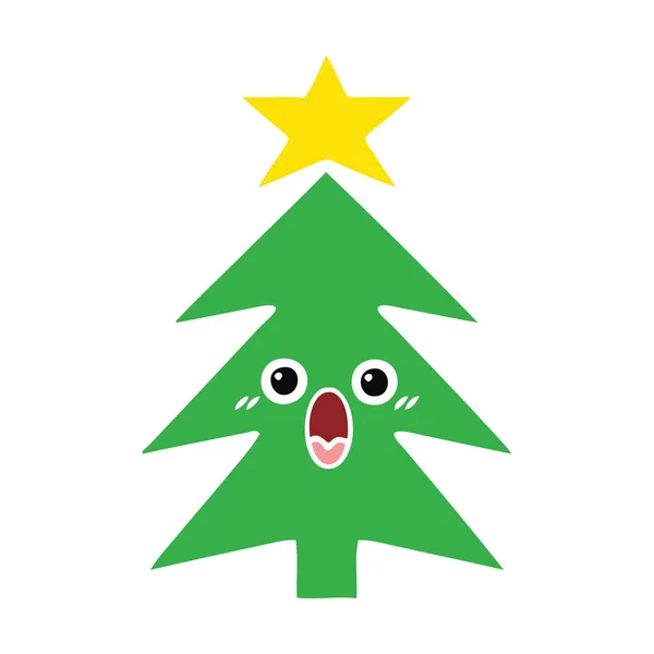 Плоский цвет ретро мультфильм рождественская елка — стоковый вектор