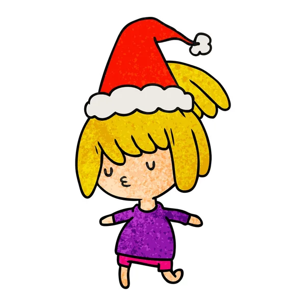 Dibujado Mano Navidad Con Textura Dibujos Animados Chica Kawaii — Archivo Imágenes Vectoriales