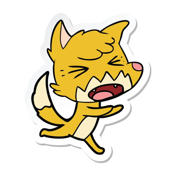 Etiqueta de uma raposa de desenho animado irritado correndo — Vetor de Stock