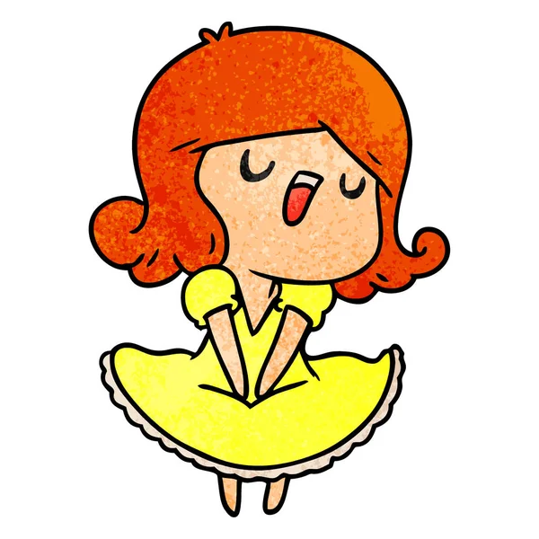 Ilustración Dibujos Animados Texturizados Una Linda Chica Kawaii Cantando — Vector de stock