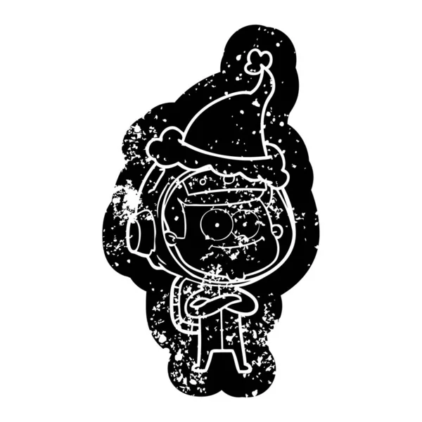 Glücklicher Astronaut Skurrile Karikatur Verzweifelte Ikone Eines Tragens Weihnachtsmann — Stockvektor