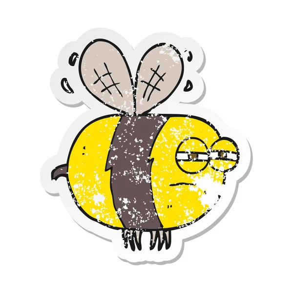 Ретро Стресова Наклейка Мультфільму Нещаслива Бджола — стоковий вектор
