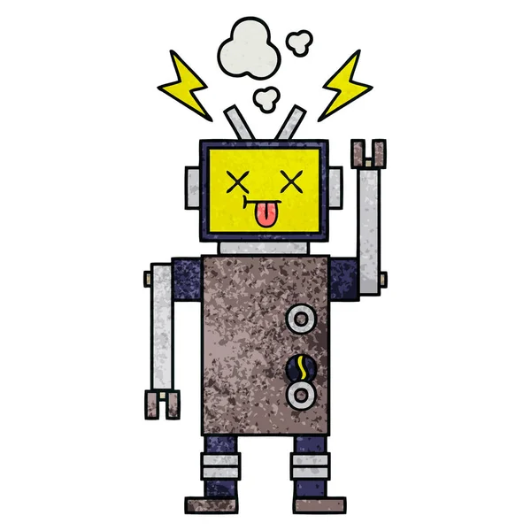 Retro Grunge Textur Karikatur Eines Roboters — Stockvektor
