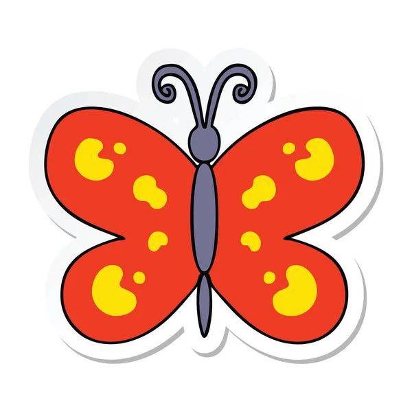 Sticker Quirky Hand Drawn Cartoon Butterfly — Stock Vector