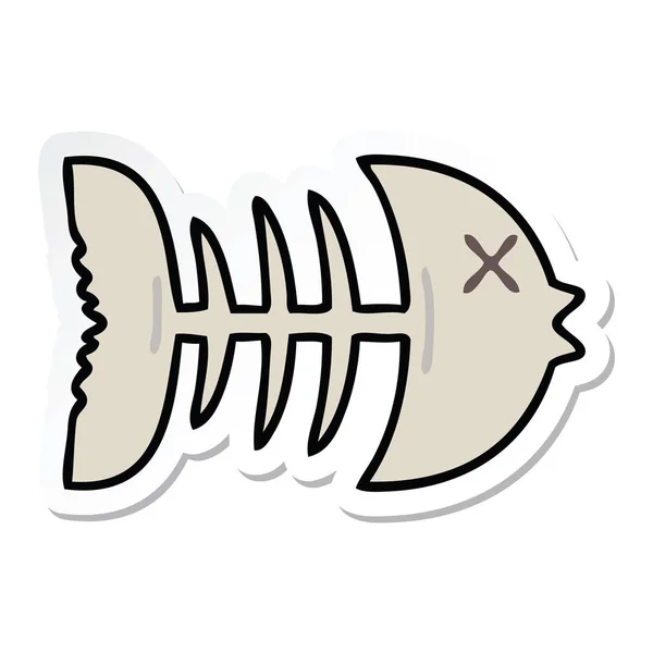 Sticker Quirky Hand Drawn Cartoon Dead Fish Bone — Stock Vector