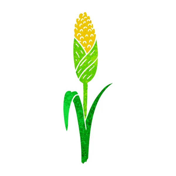 Hand Drawn Retro Cartoon Doodle Fresh Corn Cob — Stock Vector