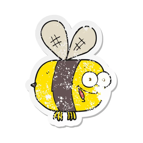 Retro Distressed Sticker Cartoon Bee — Stock Vector
