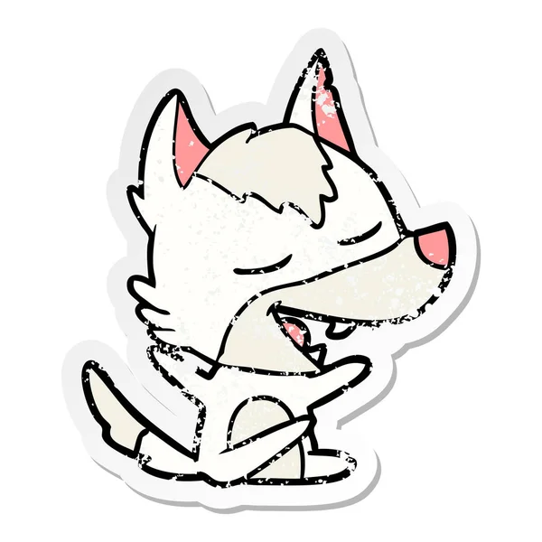 Distressed Sticker Cartoon Wolf Laughing — Stock Vector