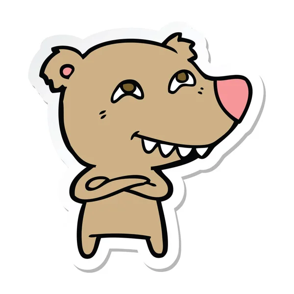 Etiqueta de um urso dos desenhos animados mostrando dentes — Vetor de Stock