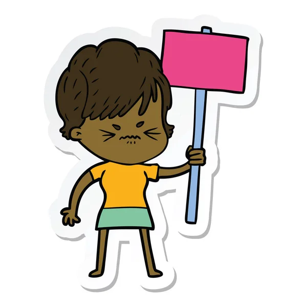 Sticker Cartoon Frustrated Woman — Stock Vector