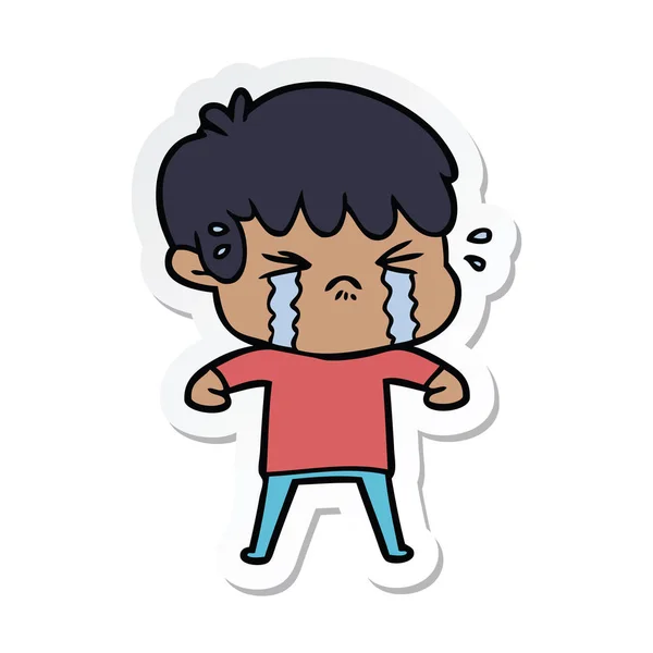 Sticker of a cartoon boy crying — Stock Vector