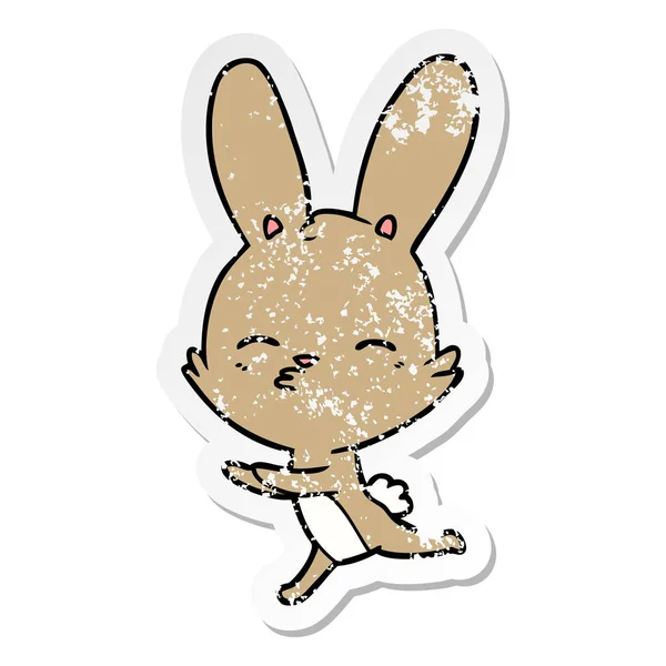 Zoufalý Nálepka Zvědavý Bunny Karikatura — Stockový vektor