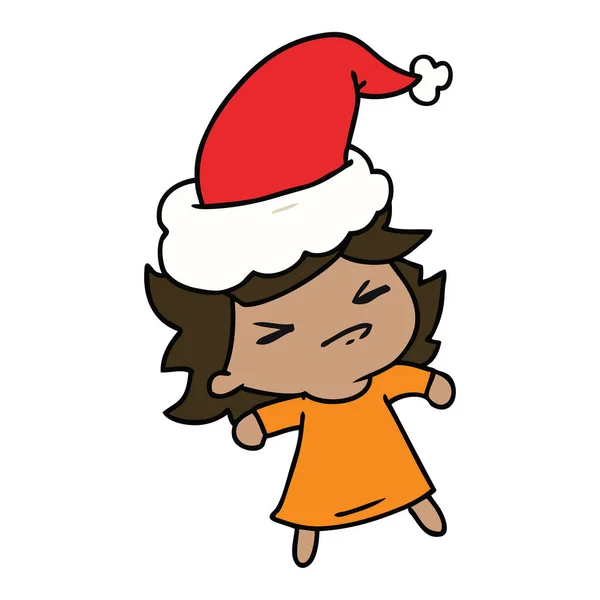 Dibujos Animados Navidad Dibujados Mano Chica Kawaii — Vector de stock