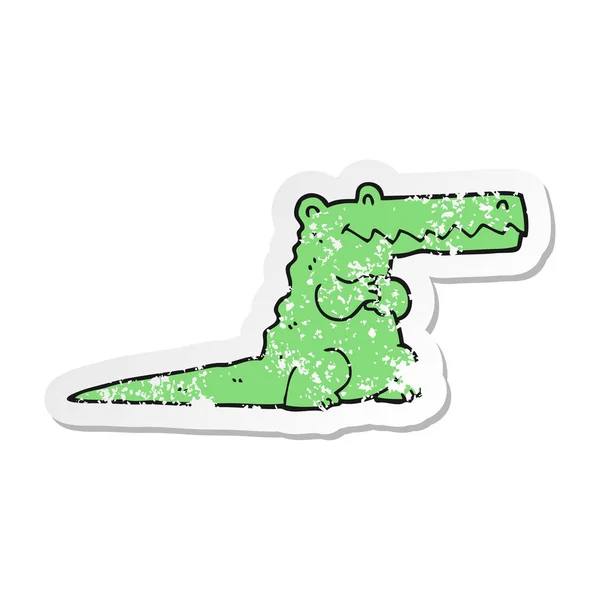 Autocollant affligé d'un crocodile de dessin animé — Image vectorielle