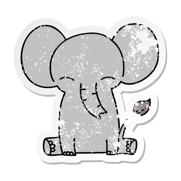 Verontruste Sticker Van Een Eigenzinnige Hand Getrokken Cartoon Olifant — Stockvector