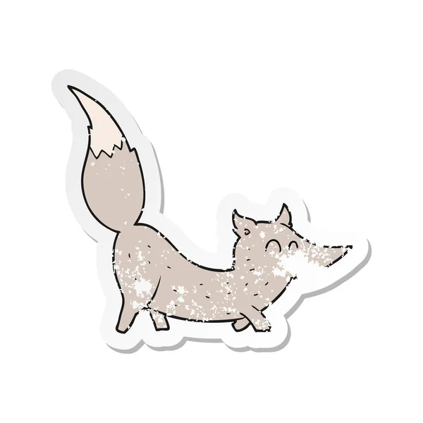 Retro Distressed Sticker Cartoon Little Wolf — Stock Vector