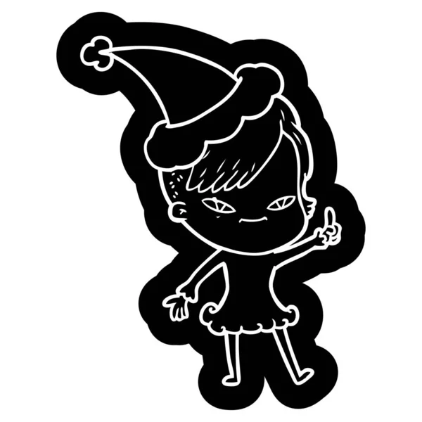 Милая Причудливая Икона Мультфильма Девушки Хипстерской Стрижкой Шляпе Санты — стоковый вектор