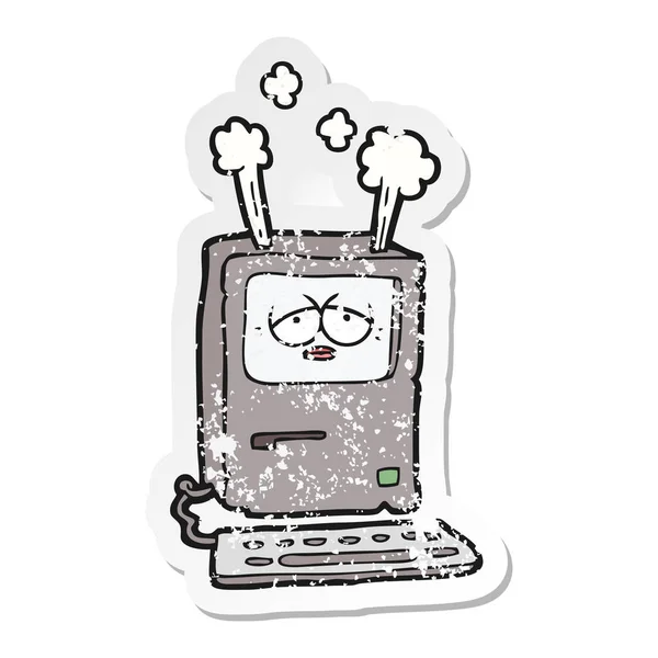 Αναξιοπαθούντα Αυτοκόλλητο Από Μια Γελοιογραφία Κουρασμένος Τον Υπολογιστή Υπερθέρμανσης — Διανυσματικό Αρχείο