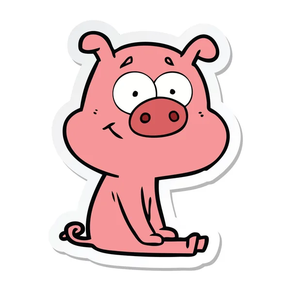 Sticker Happy Cartoon Pig Sitting — Stock Vector