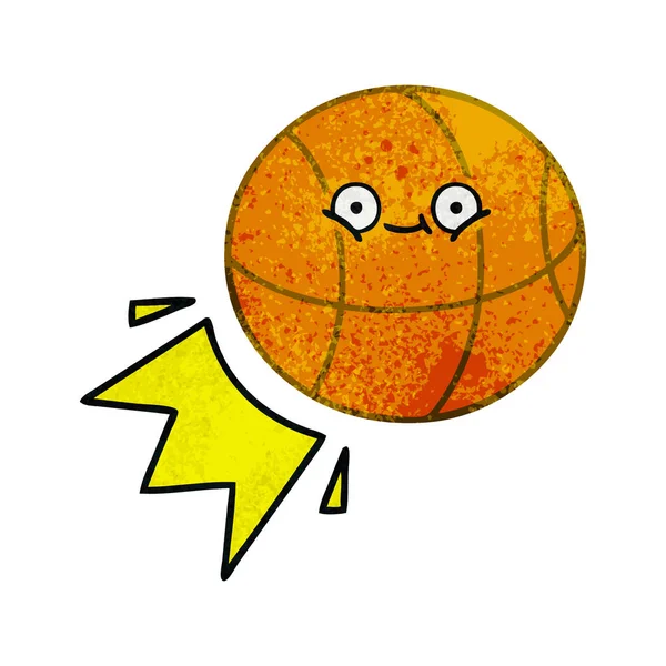 Retro Grunge Doku Karikatür Bir Basketbol — Stok Vektör