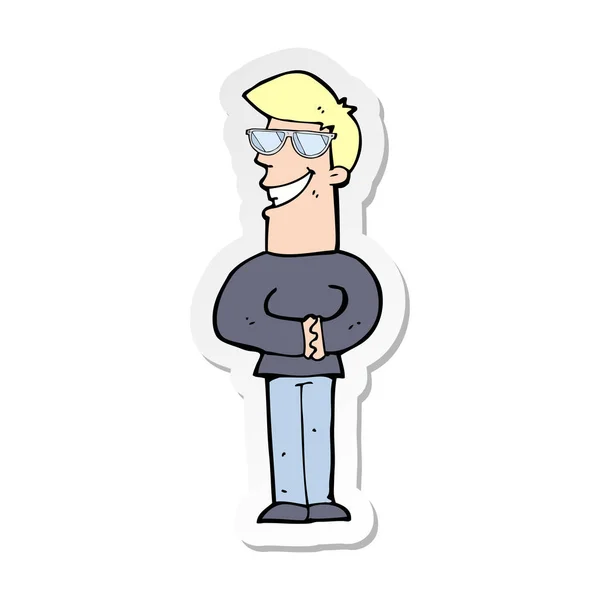 Sticker Van Een Cartoon Grijnzende Man Met Bril — Stockvector
