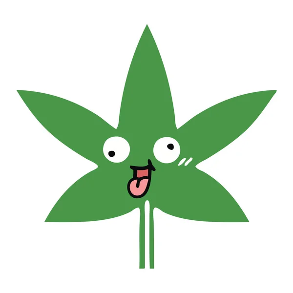 Plochý Barevný Retro Kreslený Marihuana Leaf — Stockový vektor