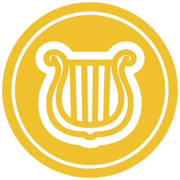 Instrument Muzyczny Harfa Ikona Okrągły Symbol — Wektor stockowy