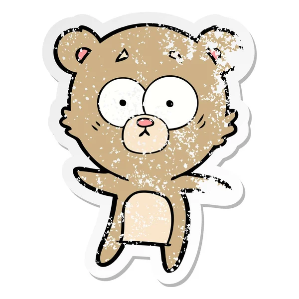 Verontruste Sticker Van Een Angstig Bear Cartoon — Stockvector