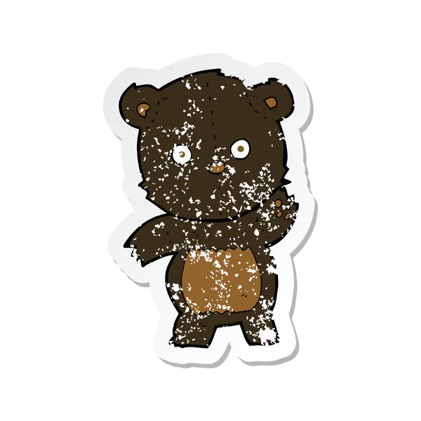 Retro Distressed Sticker Cute Cartoon Black Bear — Stock Vector