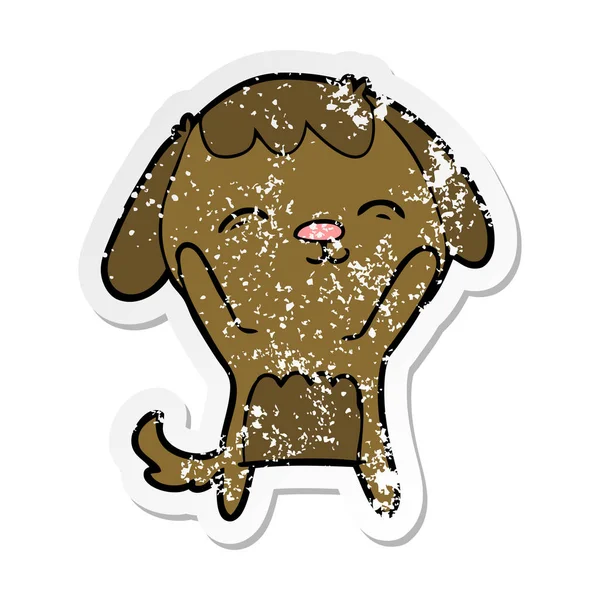 Distressed Sticker Happy Cartoon Dog — Stock Vector