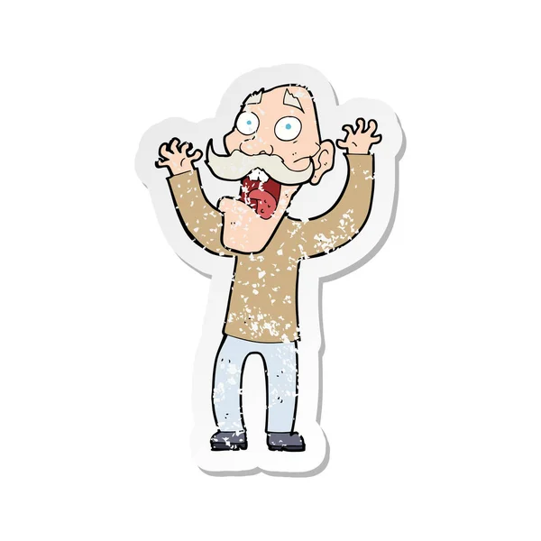 Retro Distressed Sticker Cartoon Old Man Getting Fright — Stock Vector