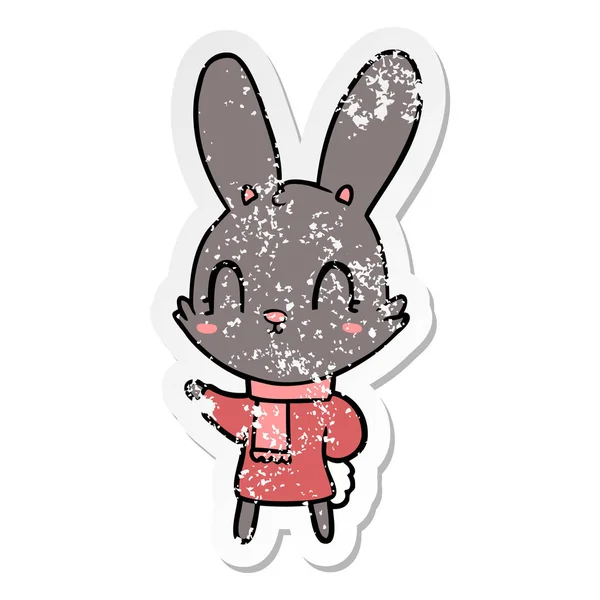 Distressed Sticker Cute Cartoon Rabbit Wearing Clothes — Stock Vector