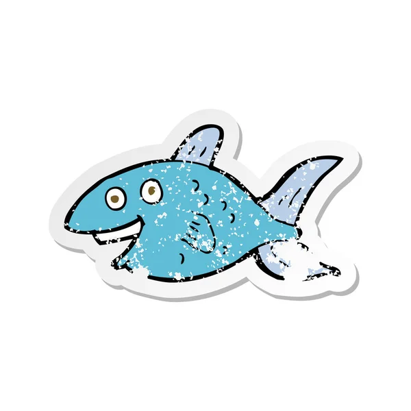 Autocollant en détresse rétro d'un poisson dessin animé — Image vectorielle
