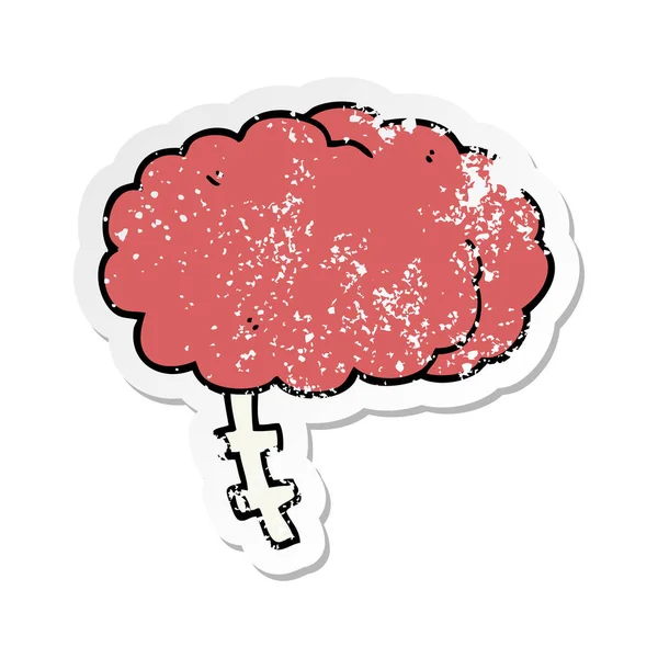 Distressed Sticker Cartoon Brain — Stock Vector