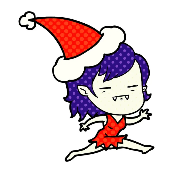 Noel Baba şapkası giyen bir ölümsüz vampir kız çizgi roman tarzı çizimi el çekilmiş