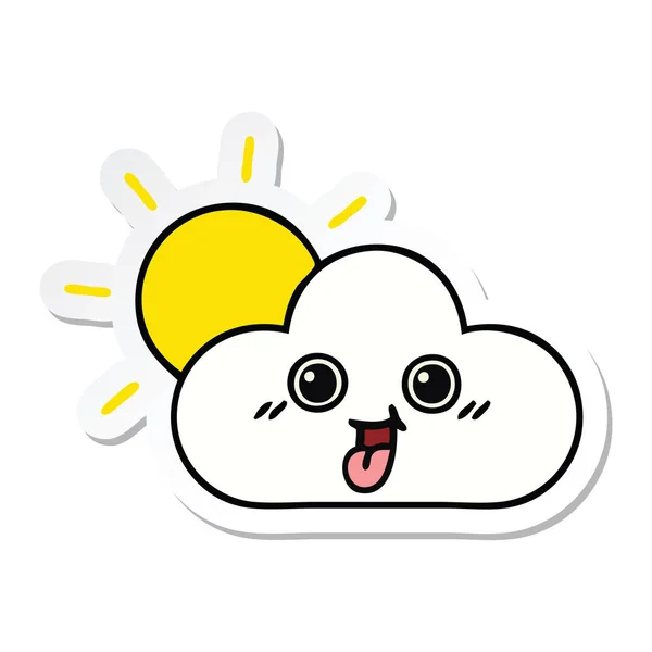 Sticker Cute Cartoon Sun Cloud — Stock Vector