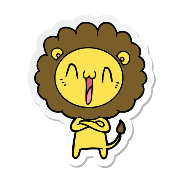 Aufkleber Eines Glücklichen Cartoon Löwen — Stockvektor