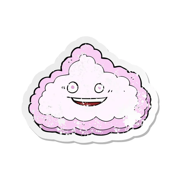 레트로 스티커 만화 행복 한 핑크 구름의 고민 — 스톡 벡터