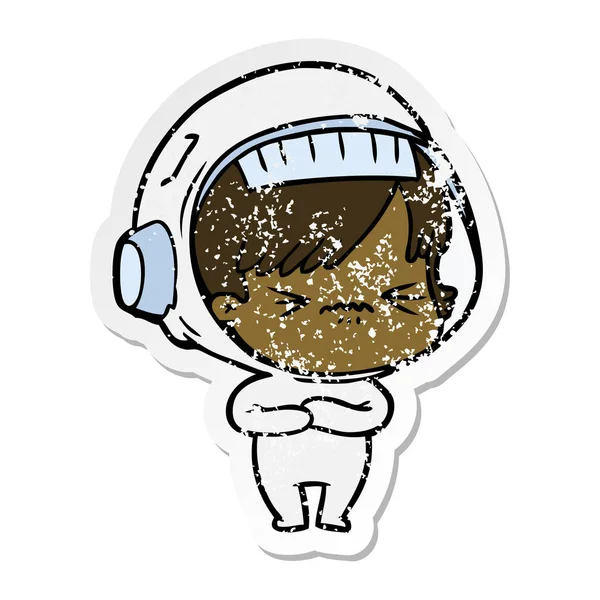 bir çizgi film astronot kadının sıkıntılı etiket